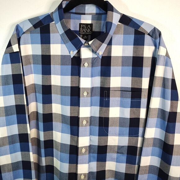 JOS. A. BANK Blue Plaid Cotton XL Men's Long Sleeve Button Down Shirt - Picture 3 of 6